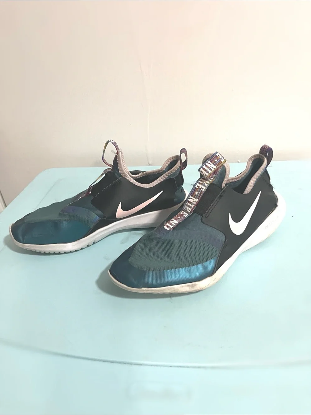 Nike Slip-On Sneakers in Teal, Black & White